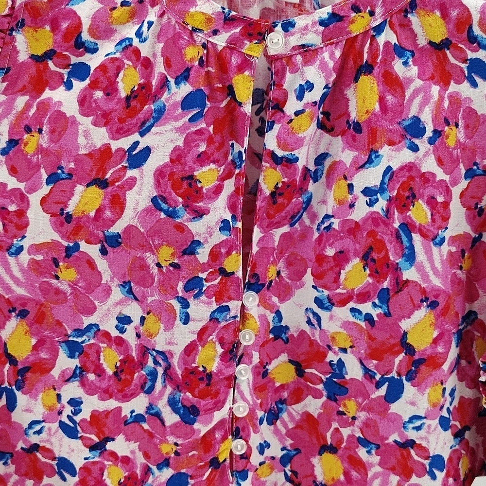 Time & Tru Pink Floral Pullover Blouse Sleeveless Top Button Front NWT Medium - Picture 6 of 8